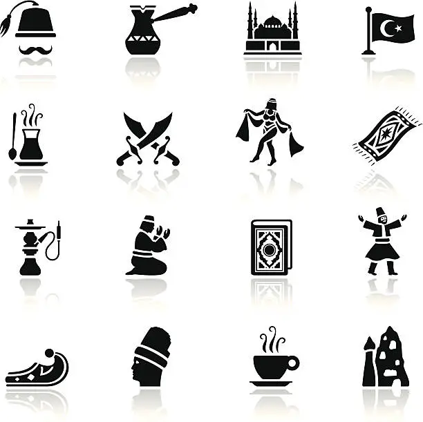 Vector illustration of Black Turkish Icon Set