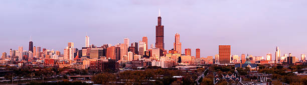 istock Panorama of Chicago at sunset 490802144