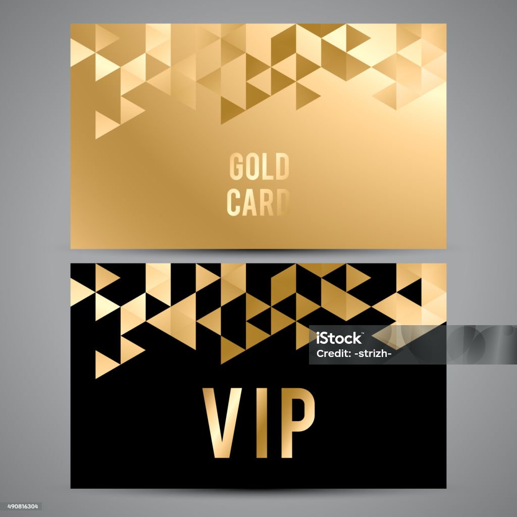 VIP cards. Black and golden design. Triangle decorative patterns Vector VIP premium invitation cards. Black and golden design. Triangle decorative patterns. First Class stock vector