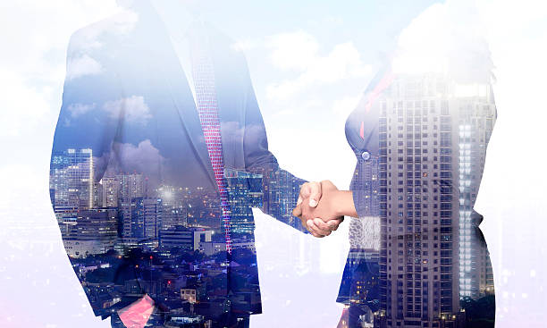 istock Business man and woman hand shake 490818370