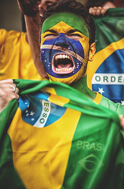 istock Brazilian supporter with brazil flag 490819919
