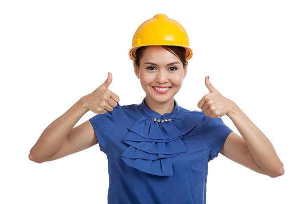 istock Asian engineer woman thumbs up with both hands 490820104
