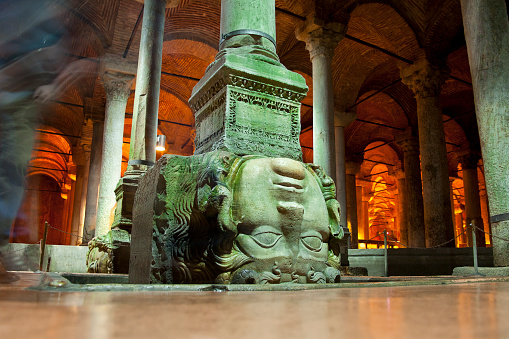 The upside down head of Medusa in the Basilica Cistern, Istanbul.