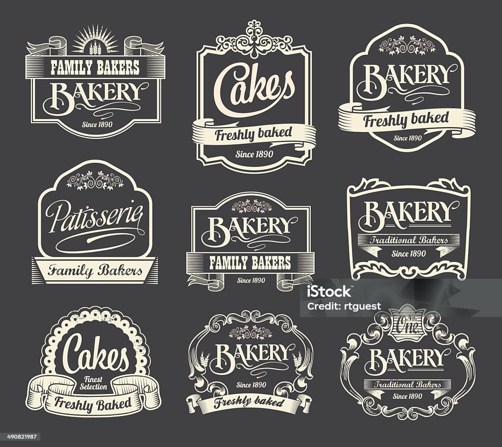 Vintage chalkboard bakery labels and ribbons Set of vintage retro chalkboard bakery badges and labels Arts Culture and Entertainment stock vector