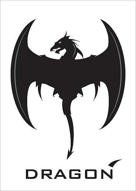 Dragão Negro com o Machado wing e whip de cauda - ilustração de arte em vetor