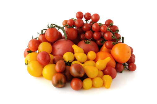 Group of tomatoes of different colors and varieties