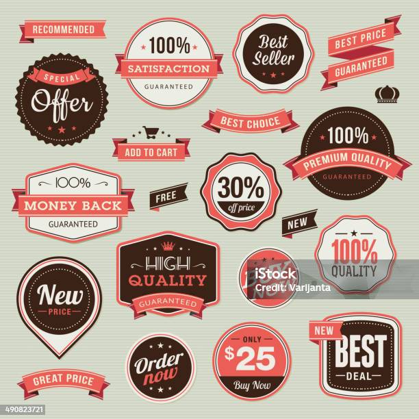 Set Of Vintage Badges And Ribbons Stock Illustration - Download Image Now - Order, Urgency, Abstract