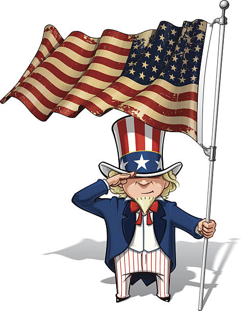 uncle sam salutieren der us-militärtaschen aus dem zweiten weltkrieg (48 sterne) flagge - arlington national cemetery arlington virginia cemetery national landmark stock-grafiken, -clipart, -cartoons und -symbole