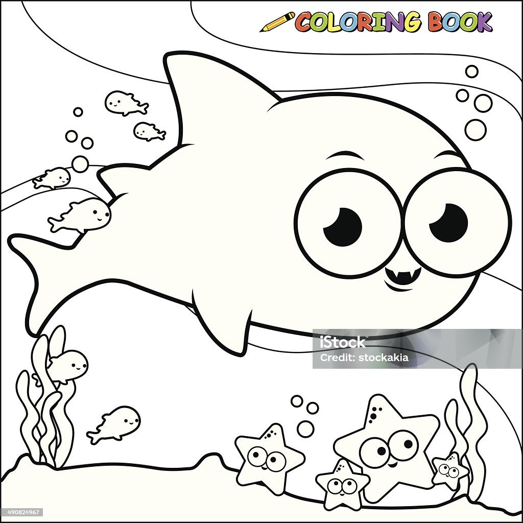 Coloring book underwater shark Vector Illustration of a black and white outline image of a shark. Coloring book page. Animal stock vector