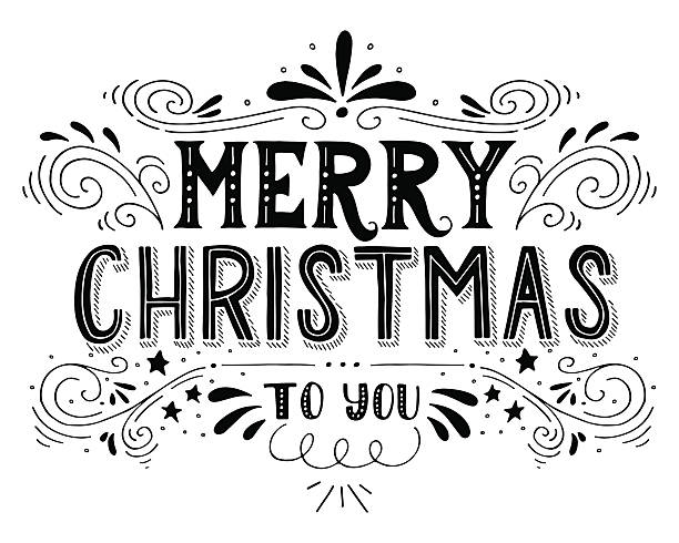 Feliz Natal com poster retro mão lettering e decoração - ilustração de arte vetorial