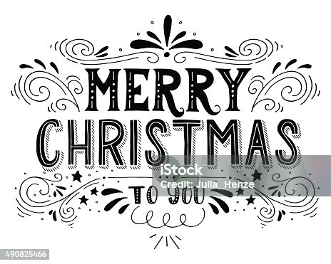 istock Merry Christmas retro poster with hand lettering and decoration 490825466