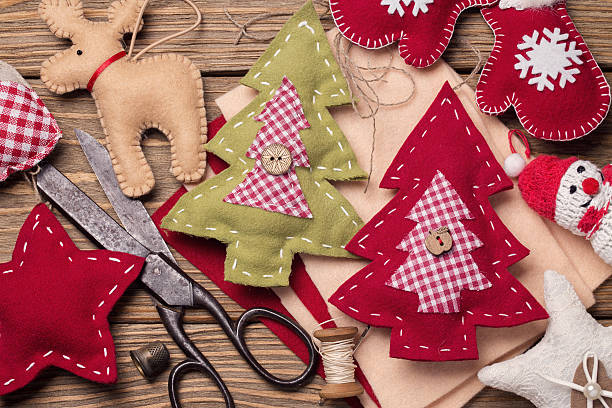 istock Christmas toys with their own hands, top view 490825546
