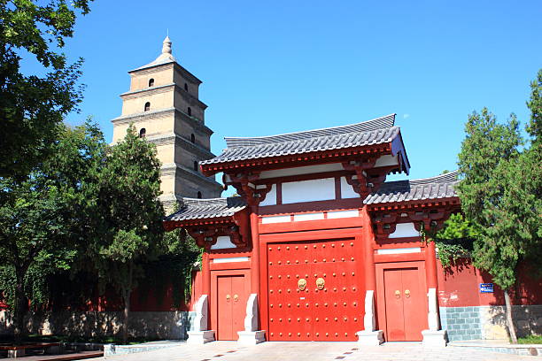 xi'an gran pagoda del ganso salvaje - xian great wild goose pagoda pagoda china fotografías e imágenes de stock