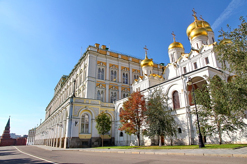 The majestic Palace of Farmers and luxury residential buildings. Kazan city, Tatarstan, Russia.