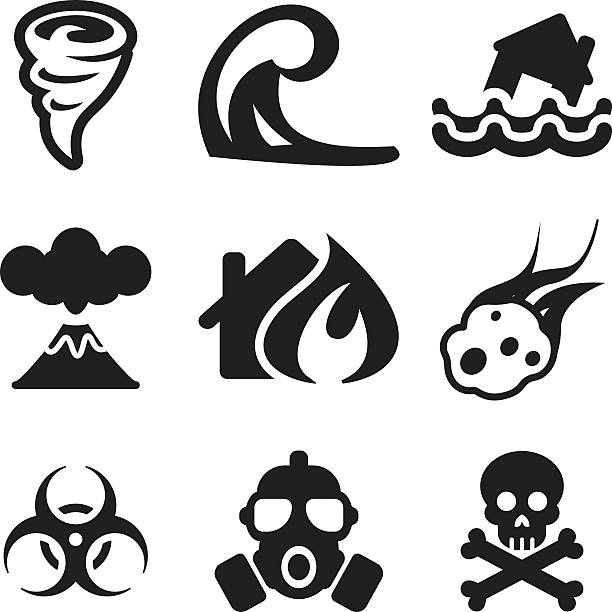 illustrazioni stock, clip art, cartoni animati e icone di tendenza di armageddon icone - natural disaster weather symbol volcano