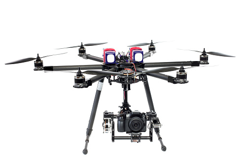 Drone flying on white background