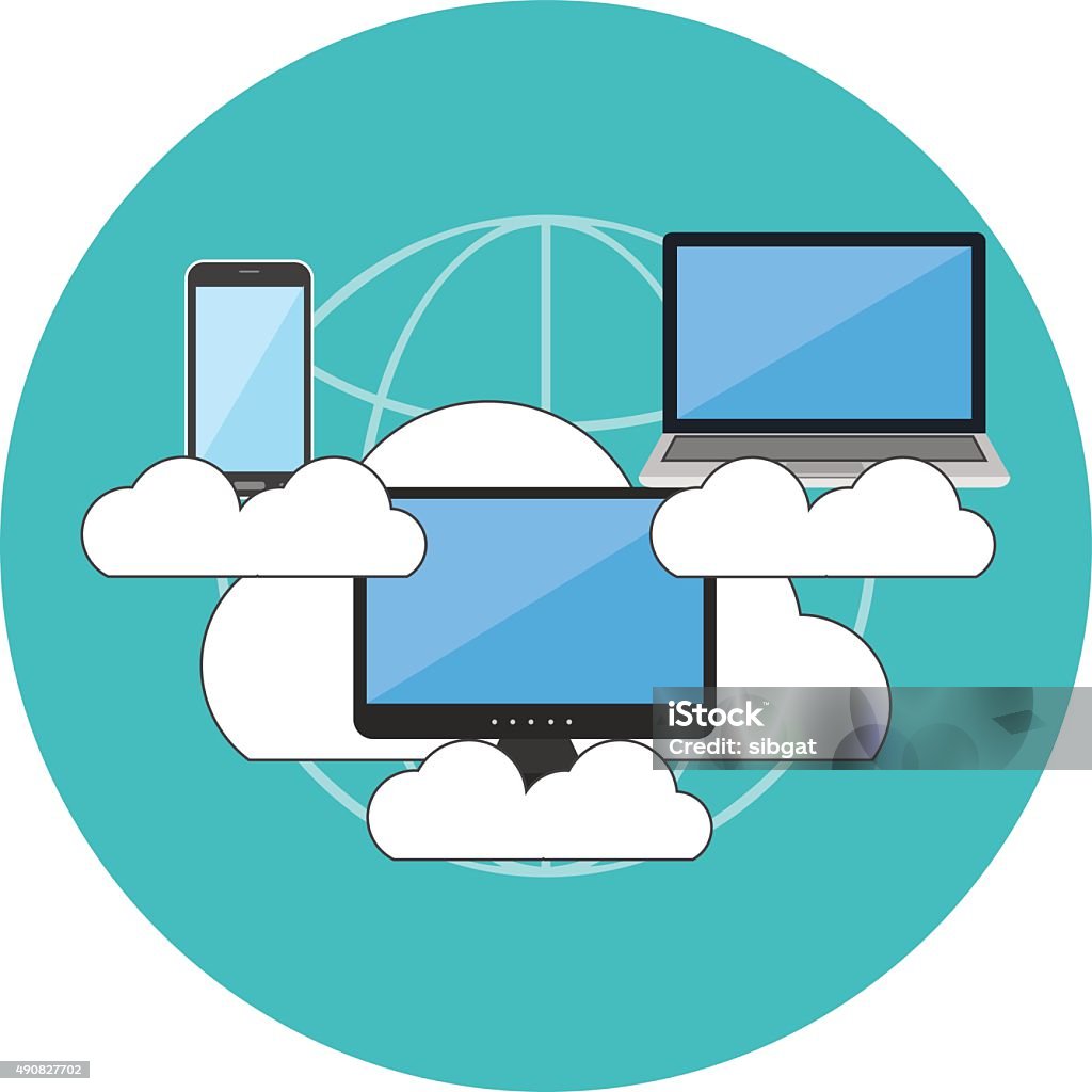 Cloud computing concept. Flat design. Cloud computing concept. Flat design. Icon in turquoise circle on white background 2015 stock vector