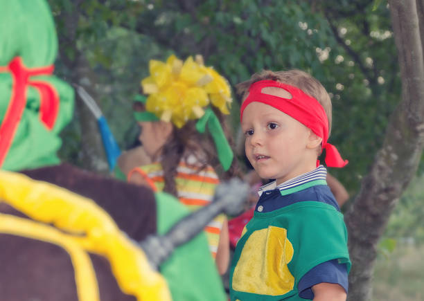 Nazaré da Mata, Pernambuco, Brazil - February 20, 2023:Rural Maracatu performer in 2023 Brazilian carnival.