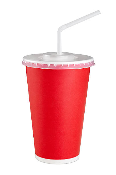 Red paper cup isolated on white background.