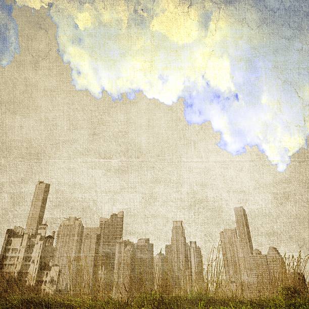 istock Vintage cloudy city skyline 490846328