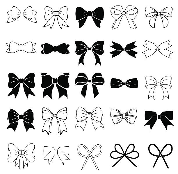 Bows Set of graphical decorative bows. gift silhouettes stock illustrations