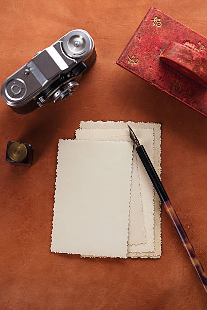 retro photos , vintage ink , pen, blotter and camera