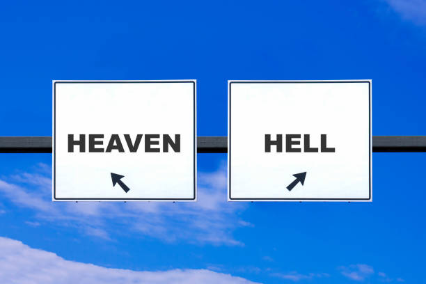 niebo i hell, znak drogowy - heaven hell road sign sign zdjęcia i obrazy z banku zdjęć