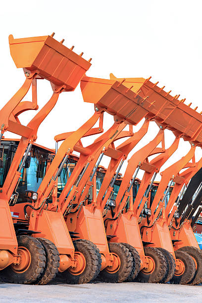 istock Row of heavy construction excavator machine 490848342