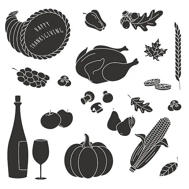 Vector illustration of Thanksgiving silhouette elements.