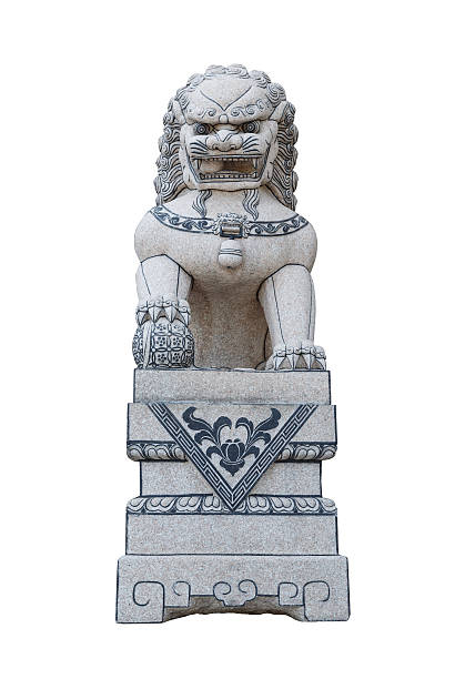 istock chinese stone lion sculpture isolated on white background 490849537