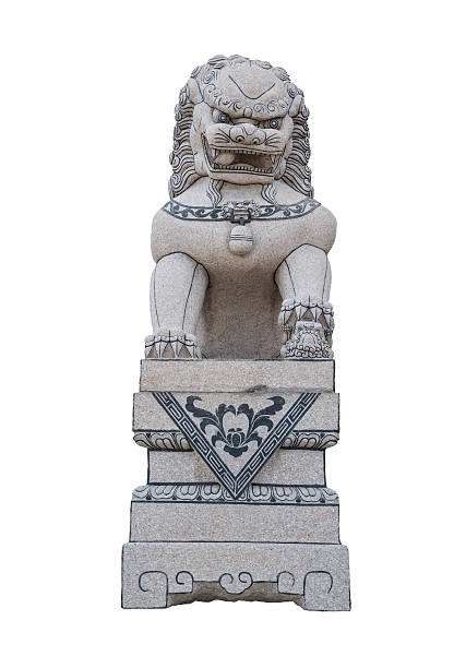 istock chinese stone lion sculpture isolated on white background 490849543