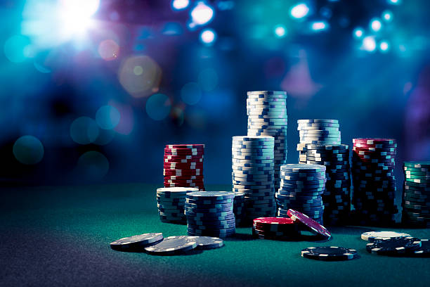 Casino chips with dramatic lighting and lens flares