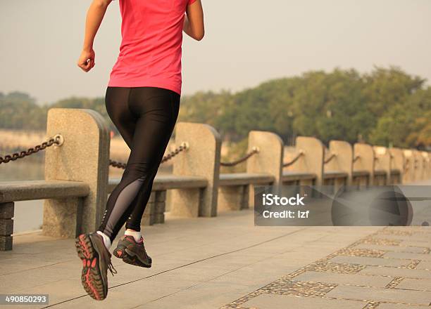 Healthy Lifestyle Sports Asian Woman Running At Seaside Stock Photo - Download Image Now