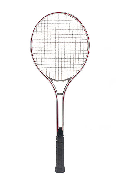 istock Old tennis racket isolated on white. 490851443
