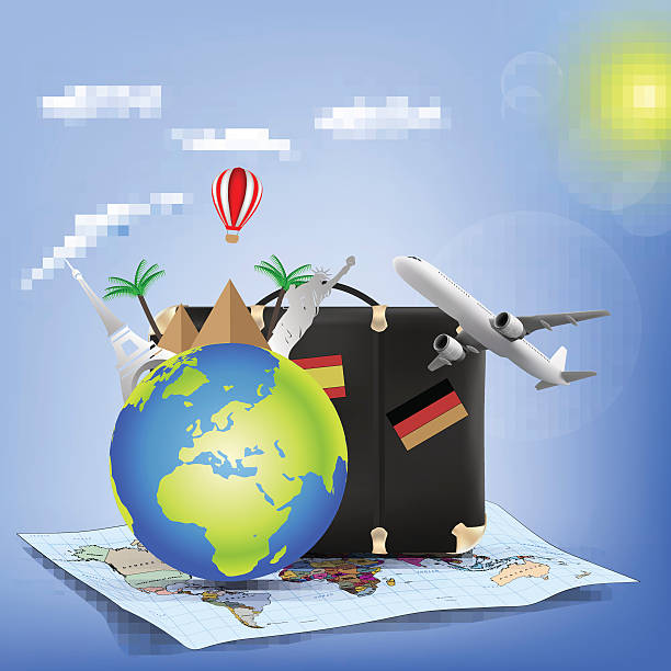 путешествия фон иллюстрация - airplane europe transportation big ben stock illustrations