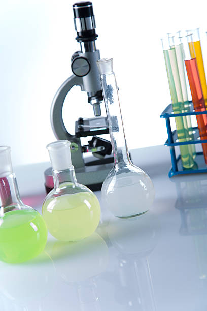 istock Workplace modern laboratory for molecular biology test on blue background 490852705