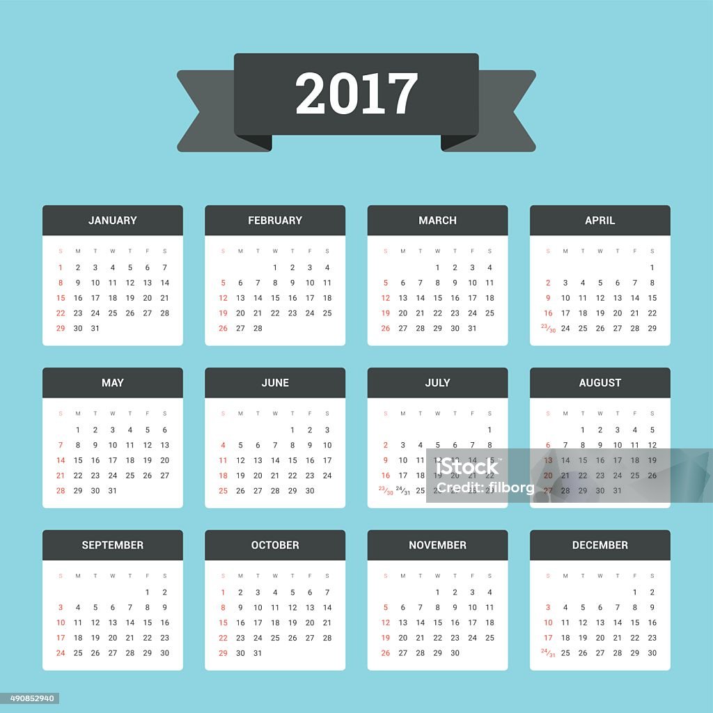 Calendrier 2017 - clipart vectoriel de 2015 libre de droits