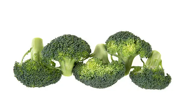 Broccoli in a row  isolated on white background