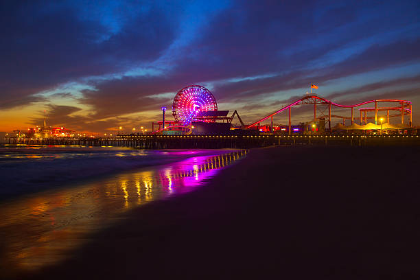 istock Santa Monica California sunset on Pier Ferrys wheel 490853701