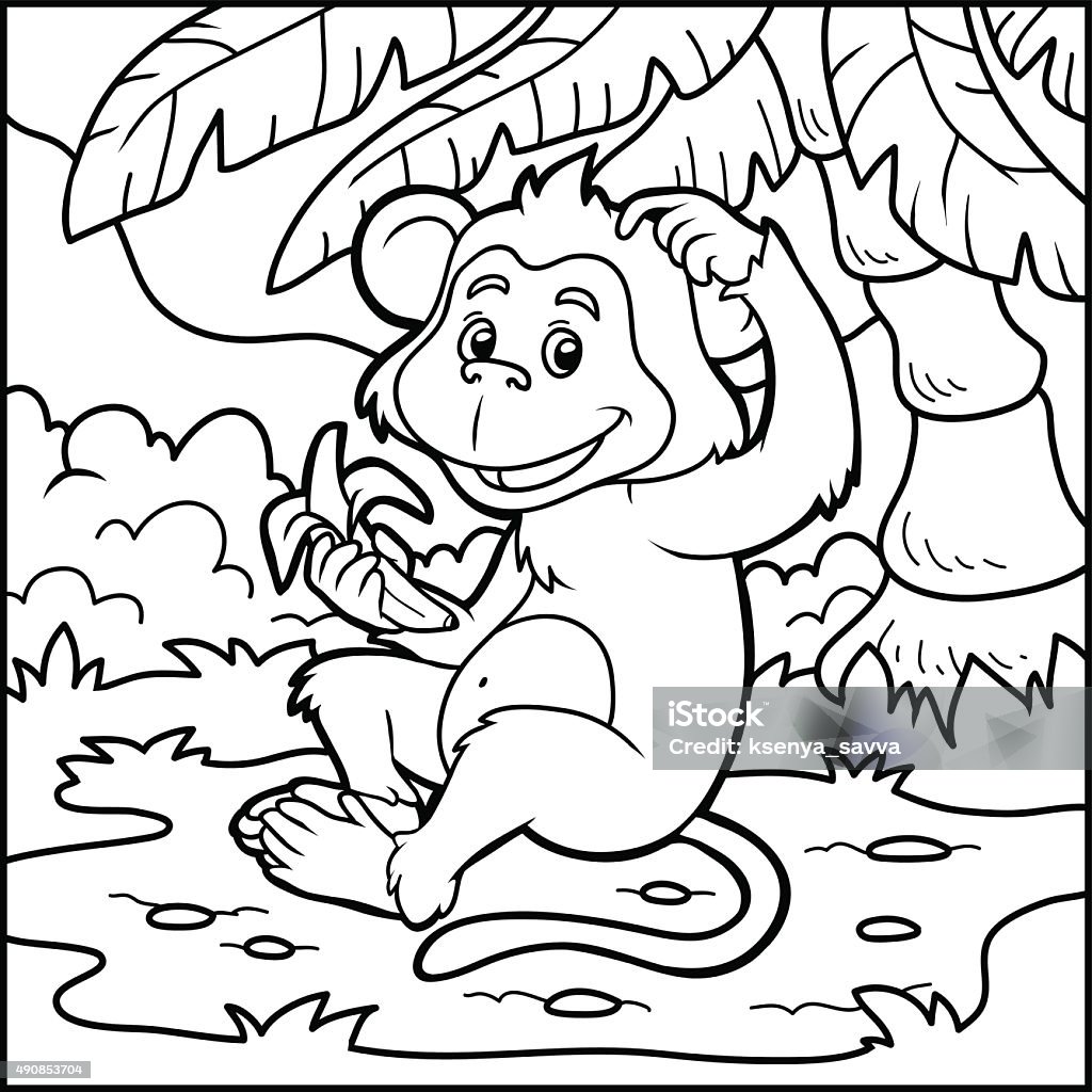 Coloring book: little monkey with a banana Coloring book for children: little monkey with a banana 2015 stock vector