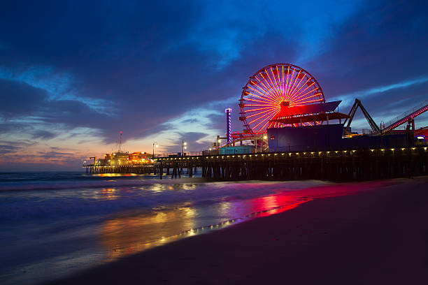istock Santa Monica California sunset on Pier Ferrys wheel 490853707