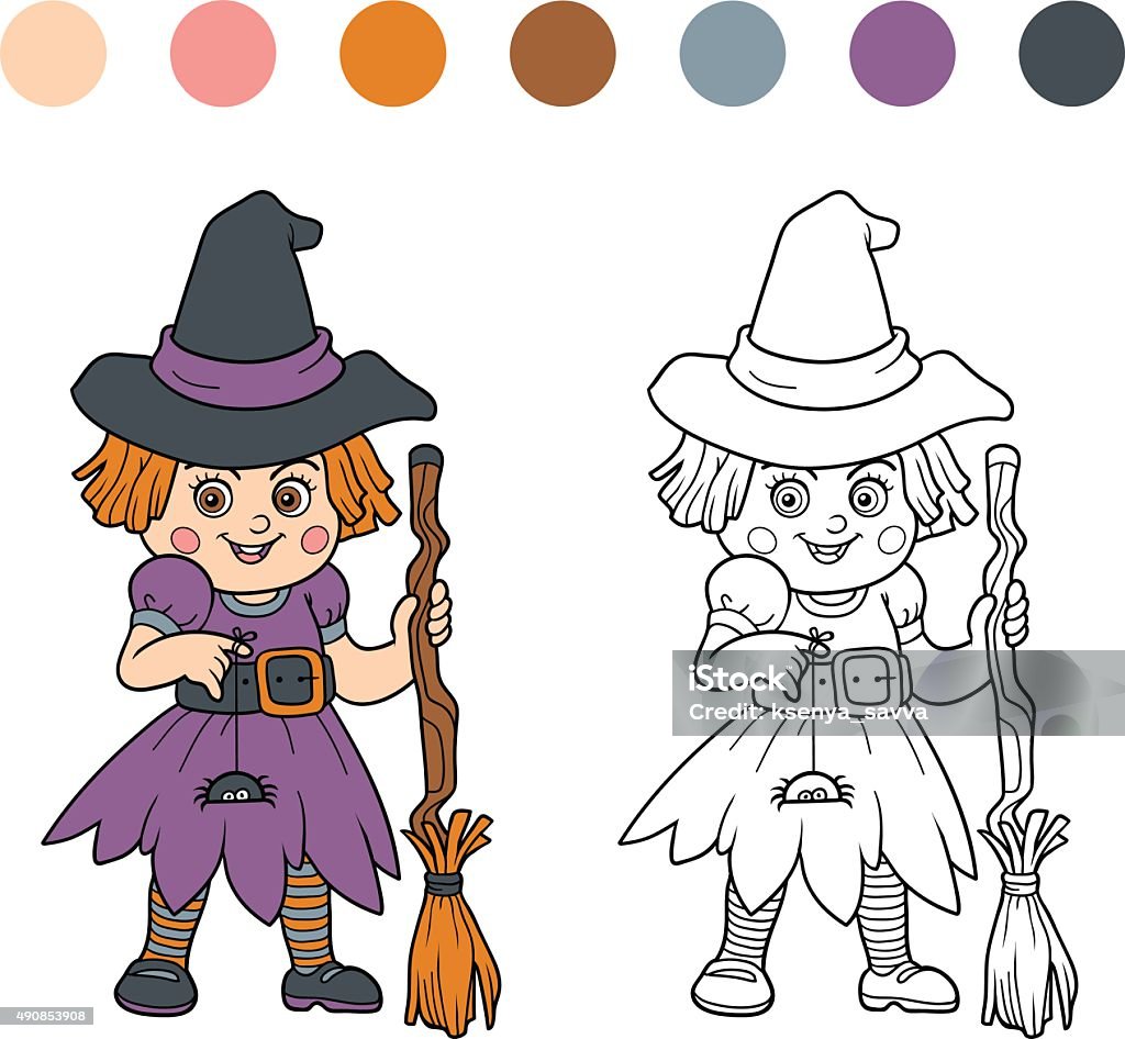 Find differences for children: Halloween characters (witch) Find differences for children: Halloween characters (girl witch) Coloring stock vector