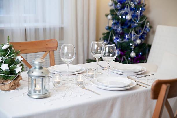 istock Beautiful christmas table with decorations 490857808