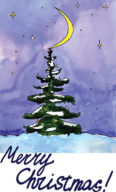 istock New year tree in the night forest - watercolor painting 490857942