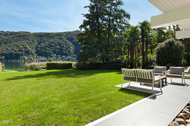 modern house outdoors, beautiful veranda in the garden