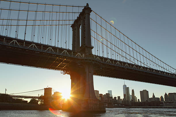 istock Sunset between the Manhattan and Brooklyn Bridge New York City 490859274