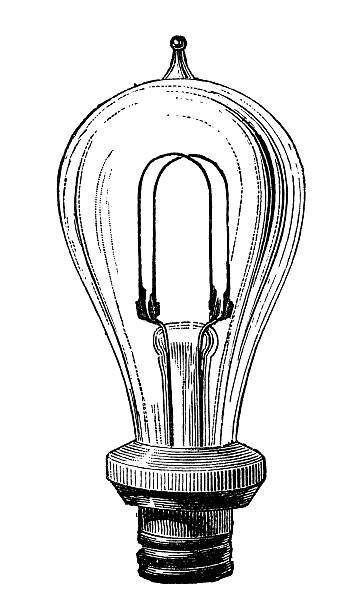 antyczne ilustracja z żarówki elektryczne systemów i bulwy - engraved image gear old fashioned machine part stock illustrations