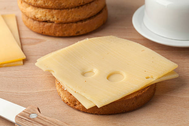 Zwieback with Dutch cheese Beschuit with Dutch cheese for breakfast zwieback toast stock pictures, royalty-free photos & images