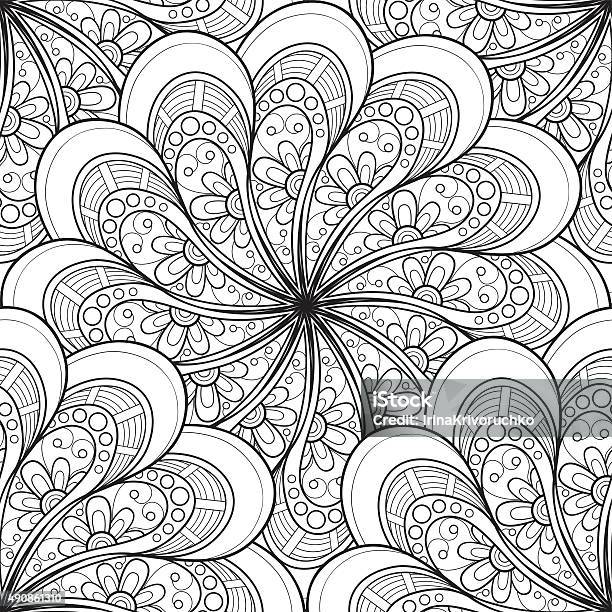Vector Seamless Monochrome Ornate Pattern Stock Illustration - Download Image Now - 2015, Arabic Style, Art