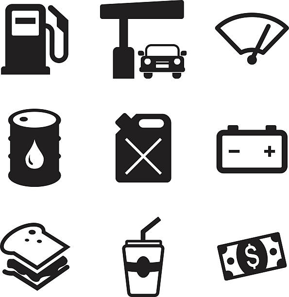 illustrazioni stock, clip art, cartoni animati e icone di tendenza di icone di gas pompa - gasoline electricity biofuel car